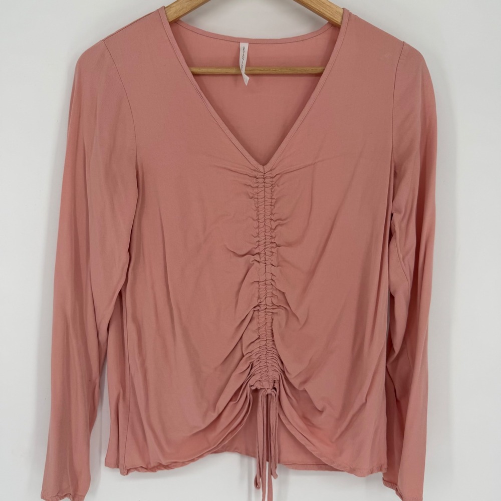 Grayson Threads Top Womens Small Pink V-Neck Cinched Front Croquet Feminine